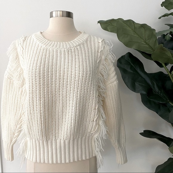 Skies Are Blue Sweaters - 3/$20 Skies Are Blue White Fringe Sweater